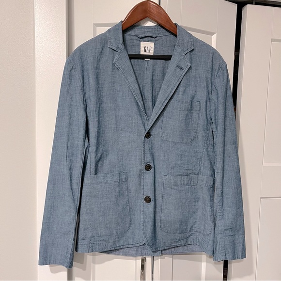 Men’s GAP Chambray Blazer 3-Button Size Small 42-44 Cotton Blend - Picture 1 of 10